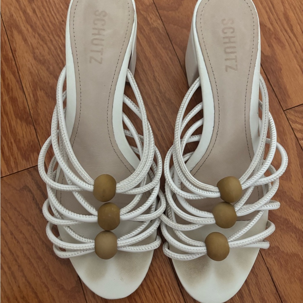 SCHUTZ Elegant White and Tan Sandals